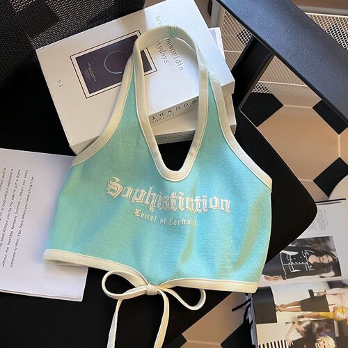Girls halter neck camisole summer new style girls Korean style fashionable slim short tops for outer wear 0015