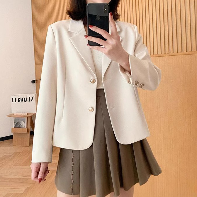 Casual Niche Design No-Iron Blazer Women's Short Style 2025 Spring New Fashion Petite Suit Long Sleeve