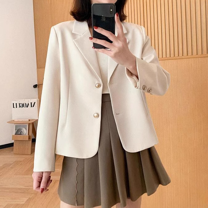 Casual Niche Design No-Iron Blazer Women's Short Style 2025 Spring New Fashion Petite Suit Long Sleeve Casual Niche Design No-Iron Blazer Women's Short Style 2025 Spring New Fashion Petite Suit Long Sleeve