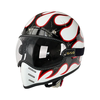 Winter and All-Season Safety Helmet 3C, Motosiklet kaskı (dəbilqə) - red-flame-on-white-background-transparent-mirror-m55-56