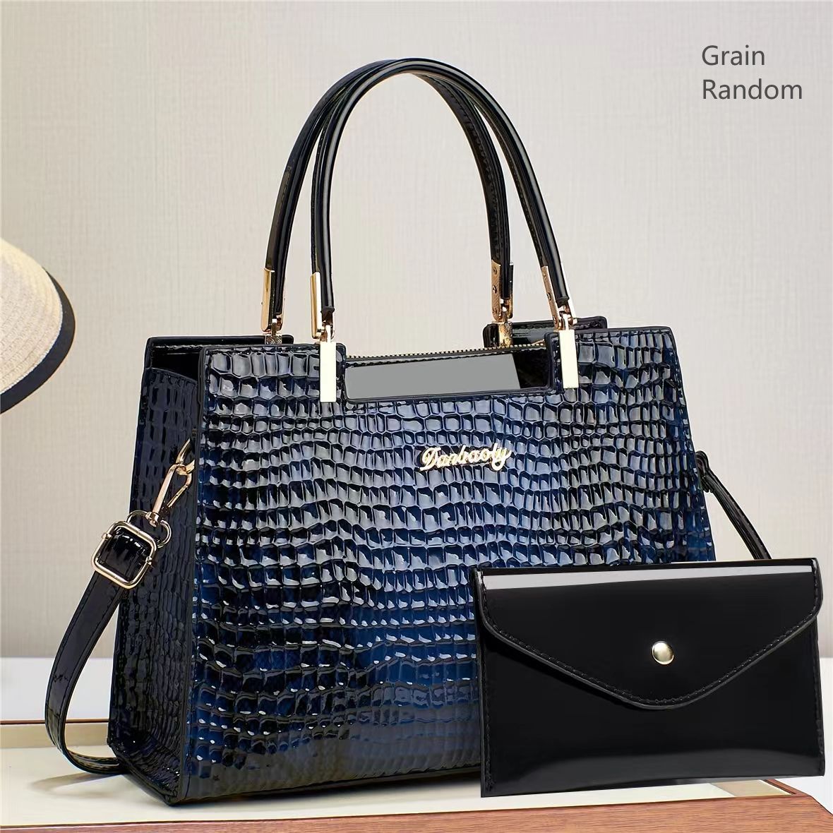 Bolso de Mano y Hombro de Gran Capacidad para Mujer de PU Charol con Estampa de Cocodrilo para Uso Diario