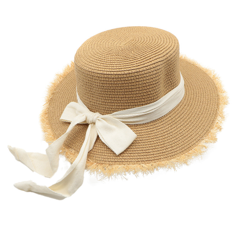 Color Block Pattern Summer Season Women's Cute Sweet Color Block Bowknot Wide Eaves Straw Hat