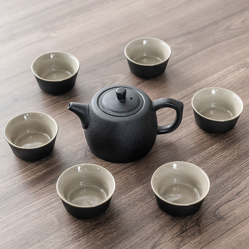 7개의 검은 도자기 징란 찻주전자 세트