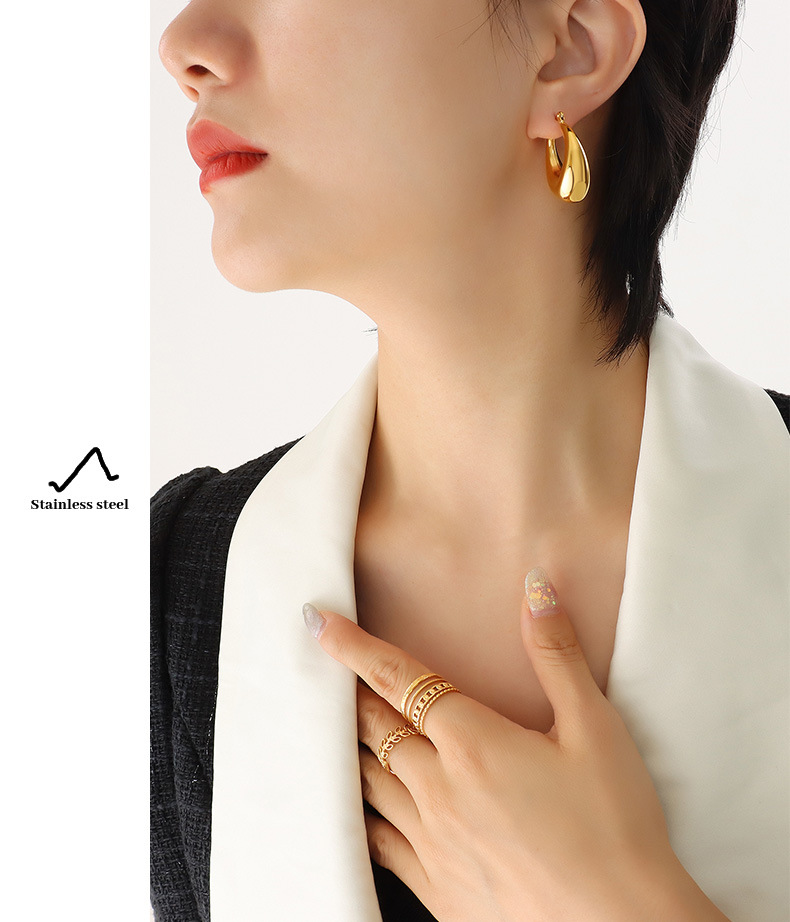 Daily Occasion Simple Style Geometric Plating 304 Stainless Steel 18K Gold Plated Earrings