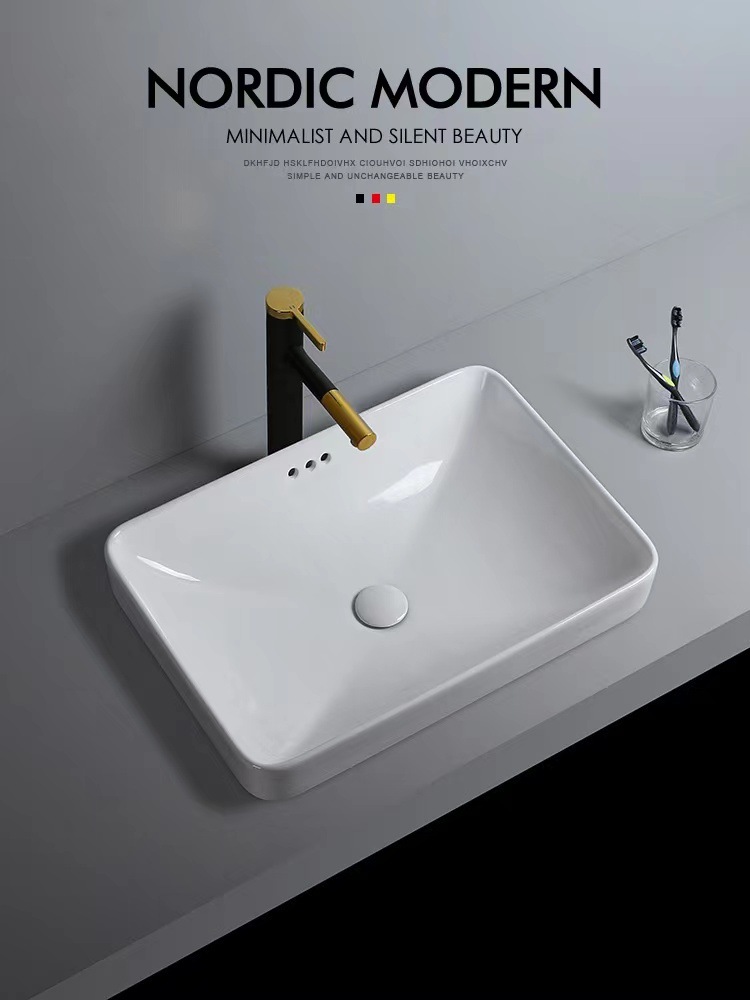 Hotel incrustado Cuenca Superior cuadrado lavabo de gran tamaño baño lavabo de cerámica lavabo Cuenca Media