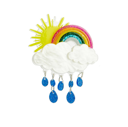 Japanese and Korean creative clouds rainbow water droplets sun simulation acrylic decorative brooch fashion versatile clothing corsage