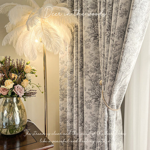 Jianlu in the Forest French Retro Style High-end High-precision Jacquard Chenille Thickeneded Blackout Curtains for Bedroom