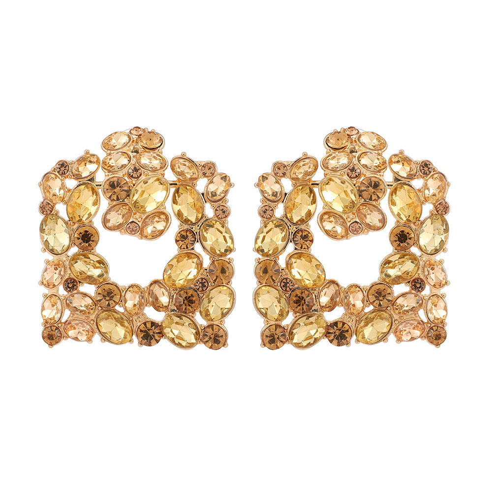 Metal Material 1 Pair Retro Lady Geometric Plating Inlay Metal Artificial Gemstones Earrings