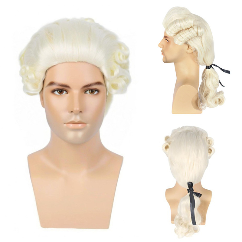 Cross-border men's black and white gray beige judge lawyer judge cosplay wig high temperature silk mechanism chemical fiber headgear