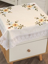 刺绣台布绣花桌布纯色亚麻布方形盖布长方形茶几布轻奢中式餐桌布