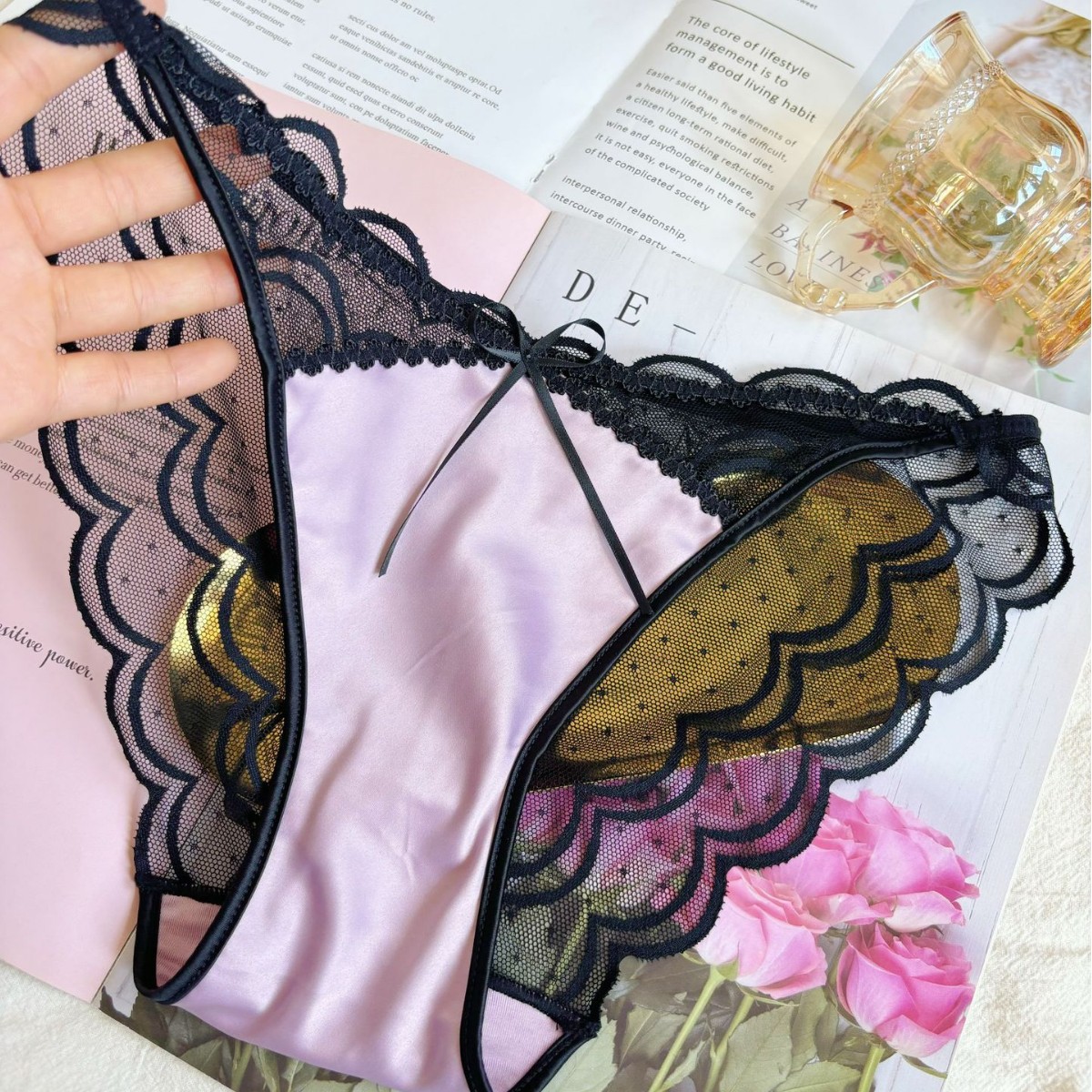 European and American Sexy Lace Women's Underwear Cut Out Cross Satin High-End Elegant Breathable Low-Waist Girl's Briefs