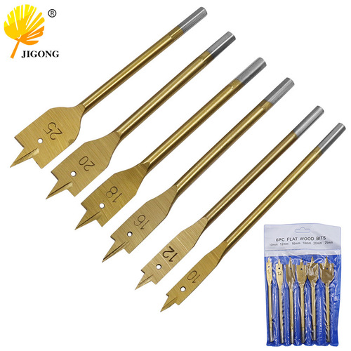Titanium-plated woodworking flat drill 6-piece set woodworking drill bits wood hole electric drill accessories tool wood puncher