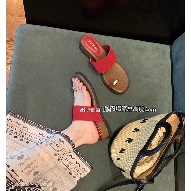 Grape Mom's Same Style, Height Increase 4Cm~One-Line Strap Outer Wear Thong Flat Flip-Flops for Women Summer New Style