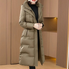 跨境欧洲站羽绒服女2025新款纯色中长款气质修身白鸭绒加厚外