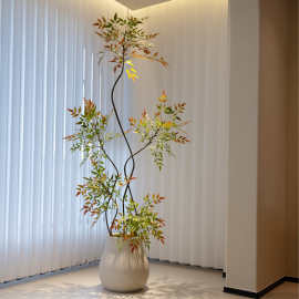 彩色南天竹绿植轻奢室内客厅仿生花假树大型落地盆栽摆件