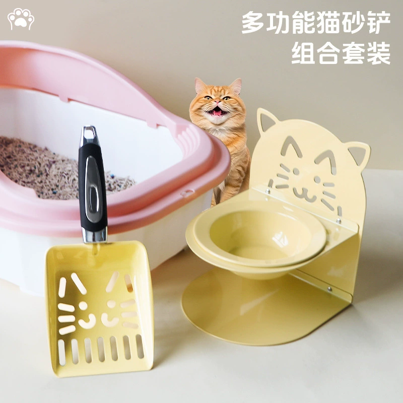 Совок для кошачьего туалета из нержавеющей стали, защита шейного отдела позвоночника, защита от опрокидывания еды, поилка для кошек и собак, совок для чистки песка, съемная миска для кошек