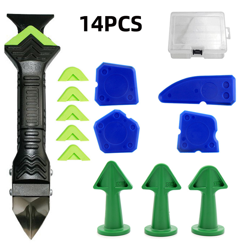 跨境美缝工具胶盒14件套3合1不锈钢刮刀填缝涂抹喷嘴门窗修整