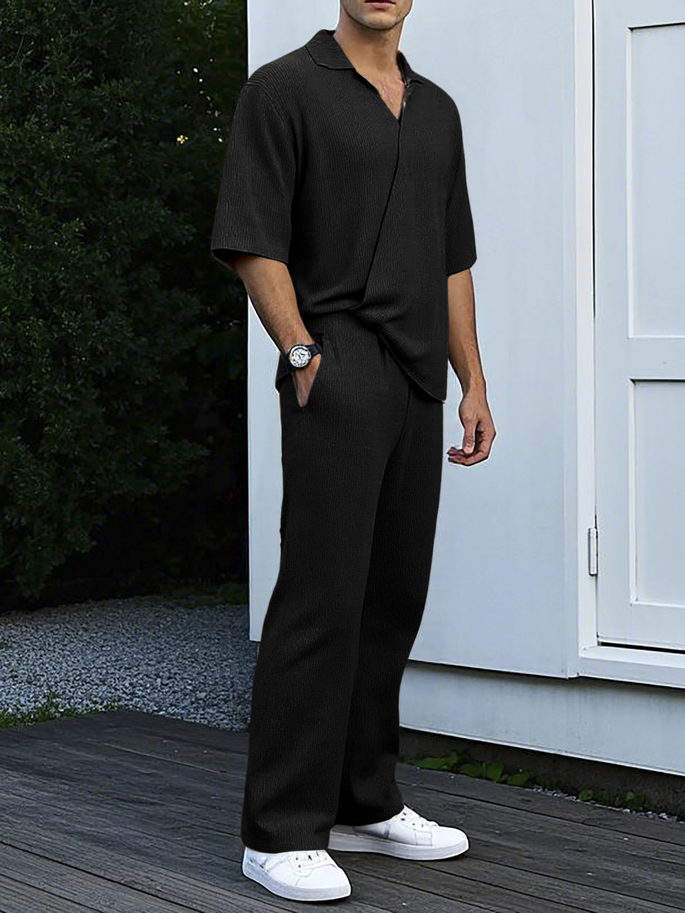 Casual Men's Two-piece Set Solid Colour Spring Summer Commuter_voghion.com