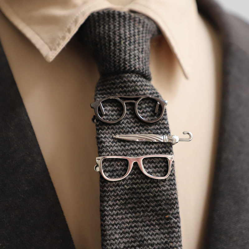 Factory in stock wholesale retro fun Korean style metal tie clip jewelry umbrella glasses frame black silver
