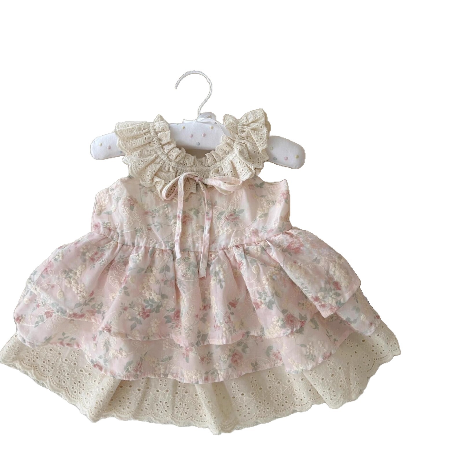 [Xianning Seven] Flores de cerezo originales ~ Vestido de encaje floral suave con mangas pequeñas y dulces de verano para niñas