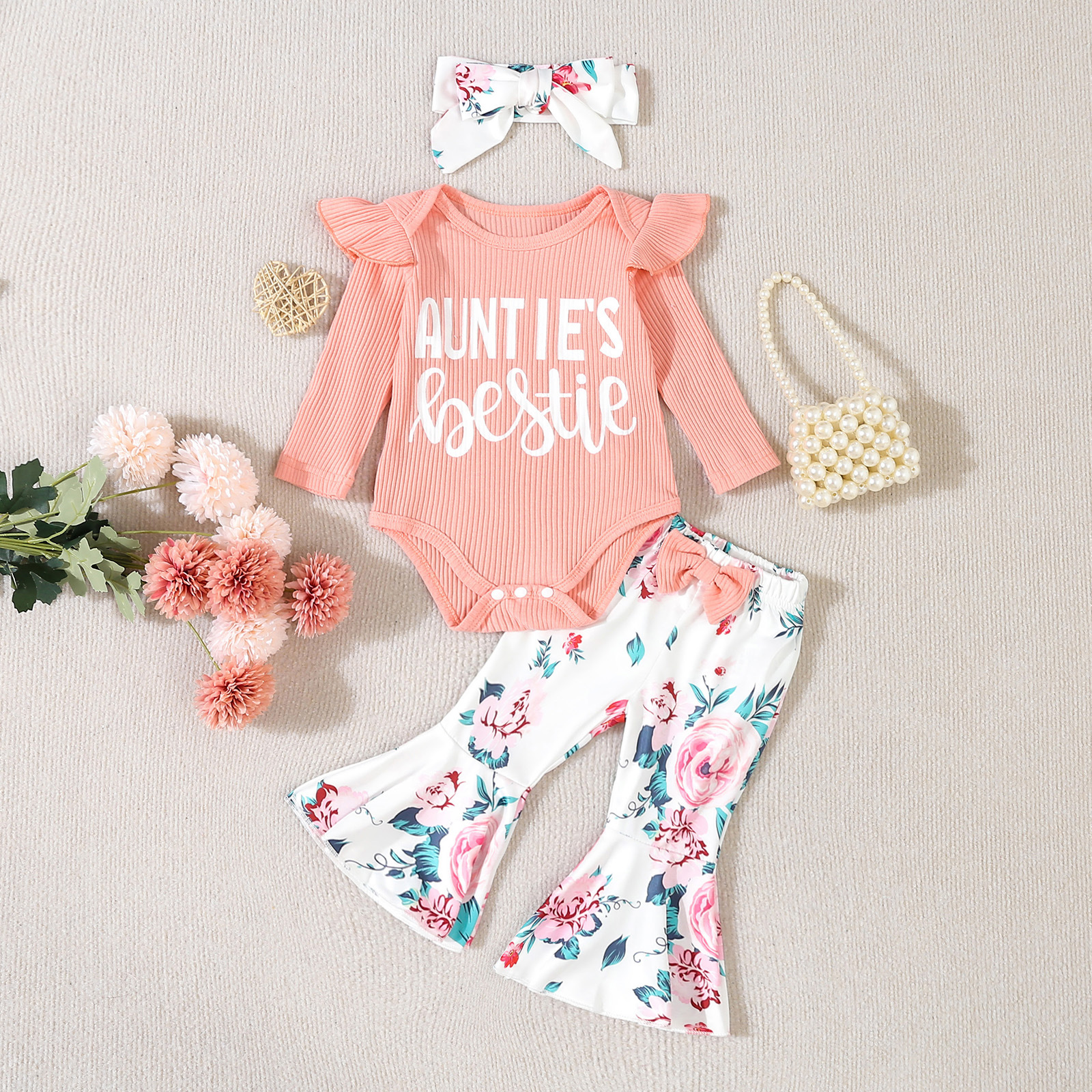 Baby oneie children' clothing, long crawling clothe for infant and young children, two-piece et of bell bottom_voghion.com