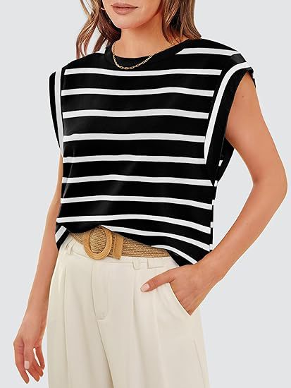 210g Weight Sleeveless Sleeve Length Pullovers Placket Type Raglan Sleeve Sleeve Type Cotton Fabric Type Long Top Length T-shirt Tops Type Holiday, Daily Occasion Round Neck Neckline Loose Fit Type Stripe, Solid Color Pattern Summer, Spring Season Women's Gender Casual Style Wholesale Women's Casual Stripe Solid Color Sleeveless T-Shirts 36