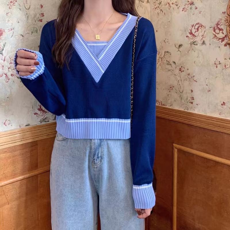 内搭打底衫女秋冬季毛衣2025新款春秋设计感小众V领针织短款上衣|undefined