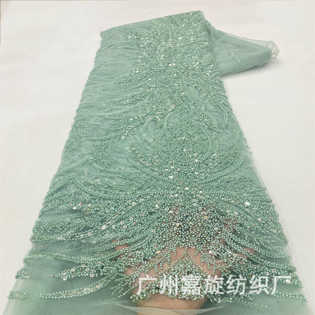 Tela de encaje con cuentas y lentejuelas 3D con patrón floral de alta resistencia, en stock, para vestido de novia.