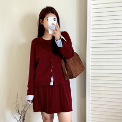 【包邮】大码气质休闲学院风针织套装2025秋款胖mm开衫女半裙两件