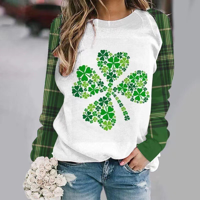2026 New Amazon Best-Selling St. Patrick's Day 3D Round-Neck Cotton-Like Women's Long T-Shirt 2026 New Amazon Best-Selling St. Patrick's Day 3D Round-Neck Cotton-Like Women's Long T-Shirt
