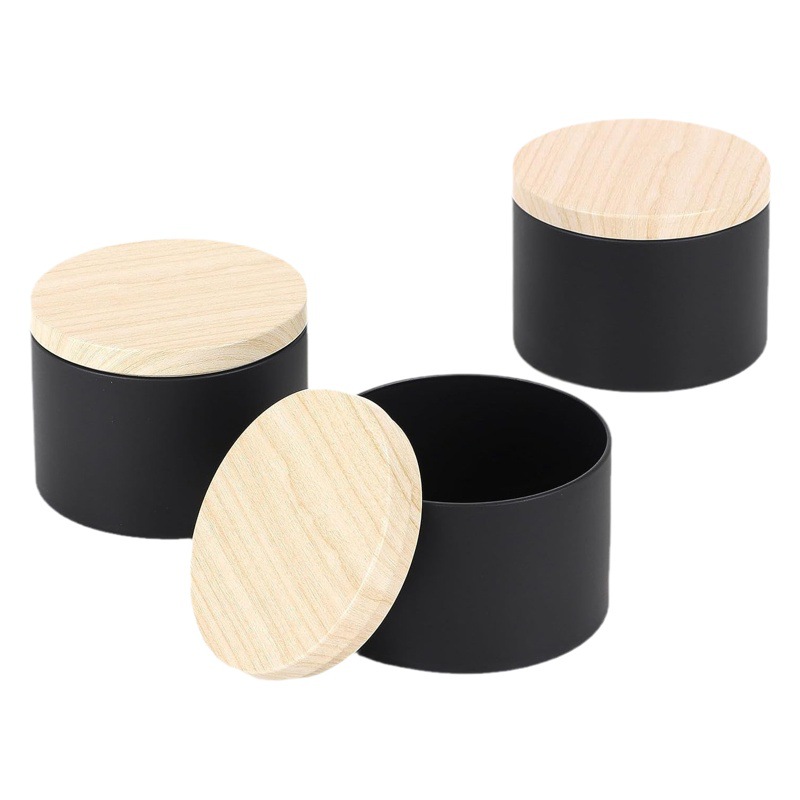 En stock: Juego de 24 cajas de hojalata con tapa sellada, imitación madera, para dulces, velas y aromaterapia, de 4oz y 8oz, latas de hojalata sin costuras.