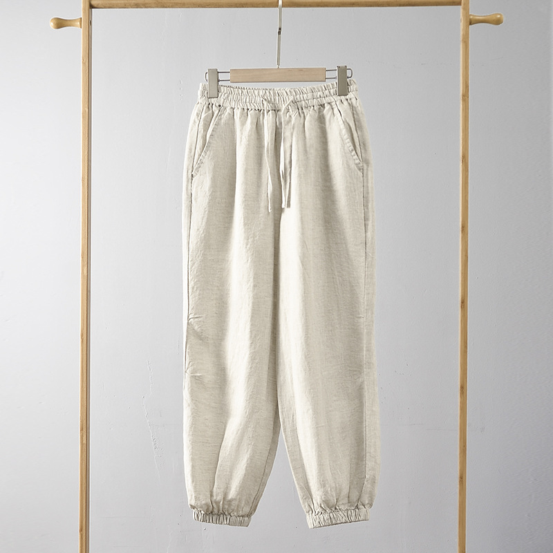 2025 Spring New Linen Pants Men's Linen Nine-Point Pants Youth Loose Mid-Waist Linen Casual Pants E004