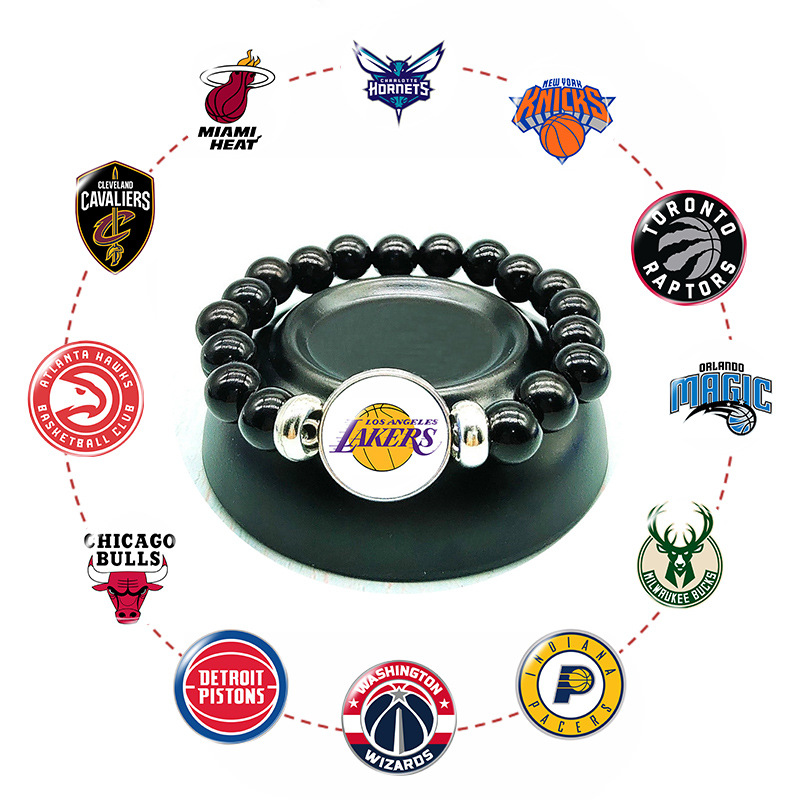 nba team badge logo bracelet black resin beads beaded time gem bracelet basketball fans gift