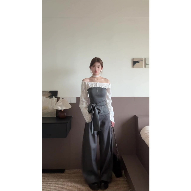 あなたを受け取ってきました。【レースのつなぎ合わせ】偽の2つの肩のニットの女性INSのデザイン感はやせている上着を現します。|undefined