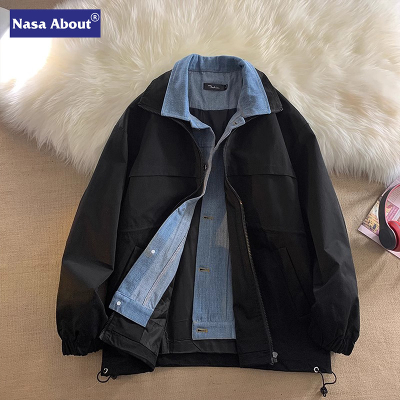 NASA Fake Two-piece Denim Jacket Men's Spring and Autumn New Niche Design American Style Workwear Jacket Casual