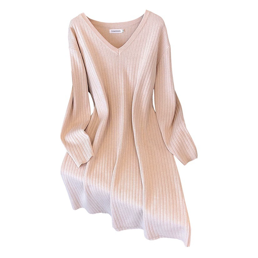 200/350 кг Большие размеры Женская грудь 150/160 Свободное длинное платье-свитер с V-образным вырезом 300 кг 8817