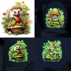 外貿綠光夜光貼紙卡通蘑菇小刺蝟浴室家居裝飾馬桶貼貼紙自粘批發