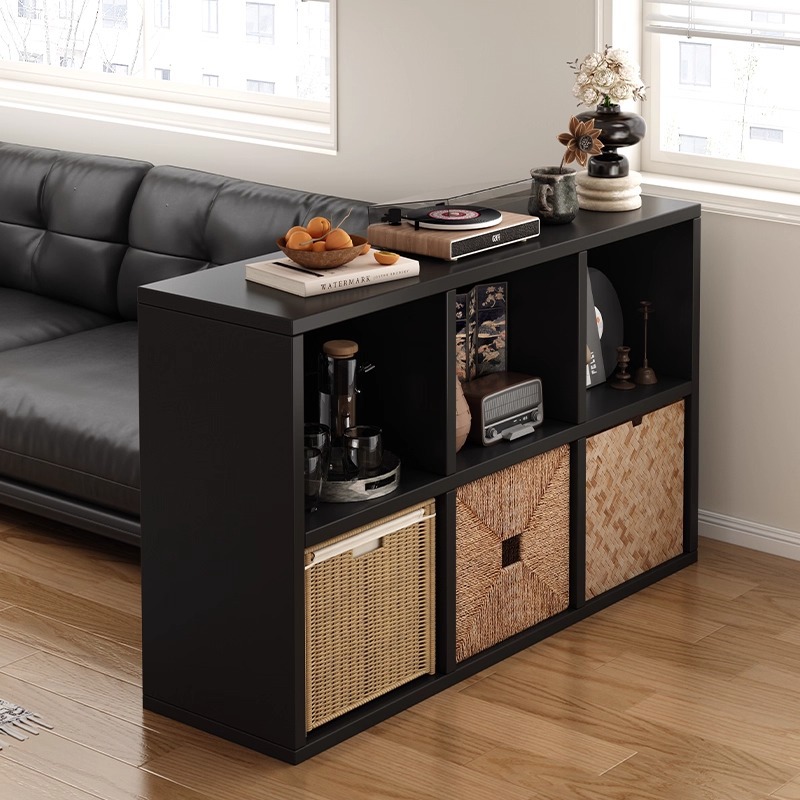 北欧实木黑色八格柜一体靠墙阳台收纳柜客厅家用书架卡莱克格子柜