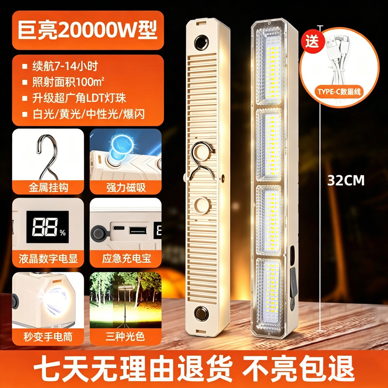 Iluminación de carga LED transfronteriza puestos de mercado nocturno luz de emergencia de corte de energía doméstica tubo de carga de camping de succión magnética inalámbrica