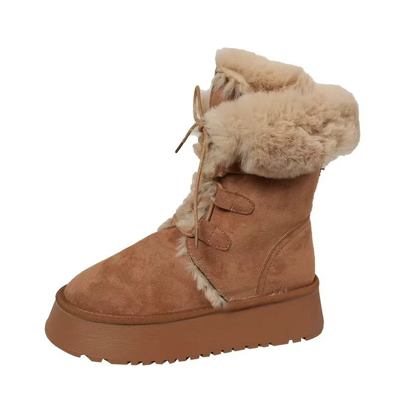 Winter fleece boots platform, keep warm shoes, mid-length