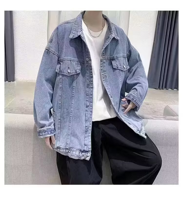 1 Men's Denim Jacket Autumn New Hong Kong Loose Japanese American Style Coat Top_viptrois.com