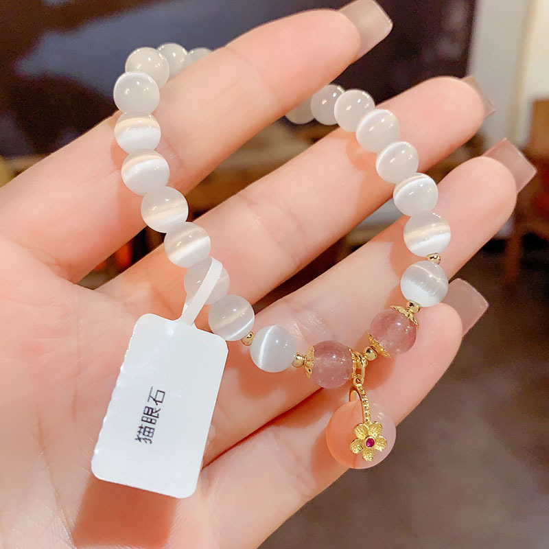 新中式貓眼石吊墜串珠手鍊女氣質輕奢夏季清新手環設計感超仙手飾