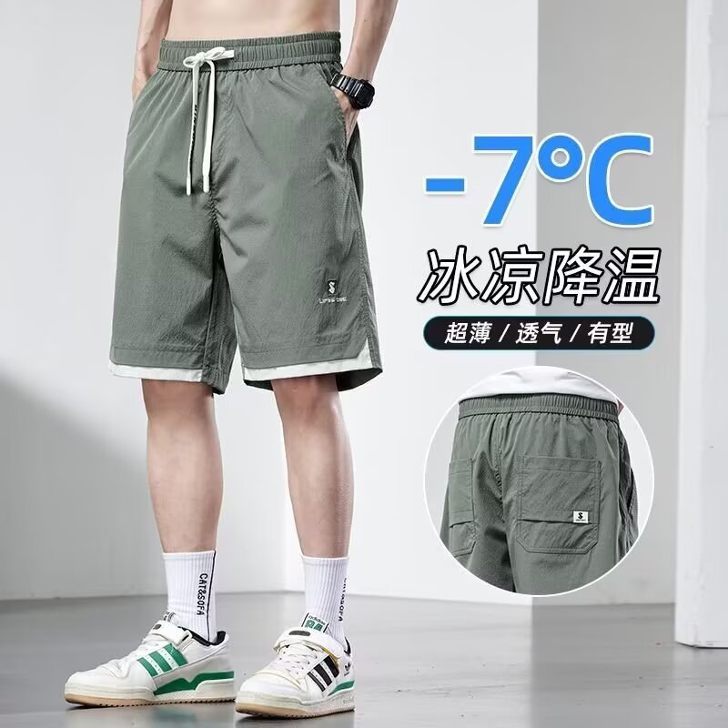 Camisa menos ropa pantalones cortos casuales tarjeta de gasa de verano para hombres lavado cintura elástica cordón pantalones de playa sueltos pantalones de cinco puntos