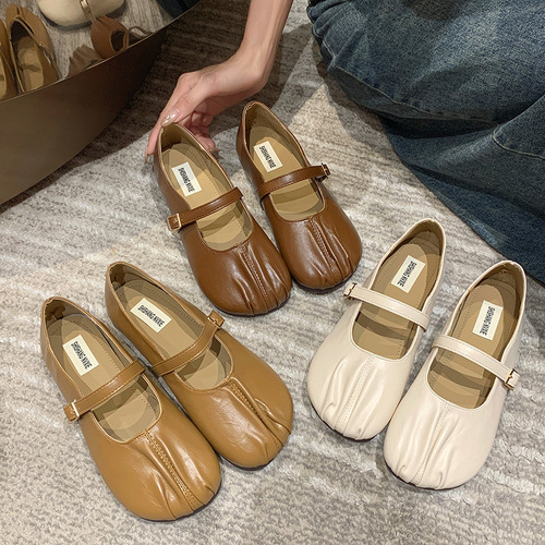 Retro Soft-Cushion Pleated Clogs Women 2025 Korean Version Versatile Flat Grandma Shoes Lightweight Non-Slip Single Shoes Trendy