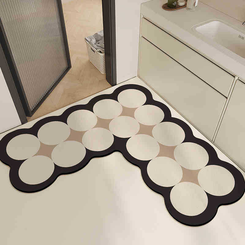 L-shaped Corner Bathroom Mat, Non-slip And Water-absorbent, Quick-drying Diatomite Foot Mat For Toilet Entrance_voghion.com