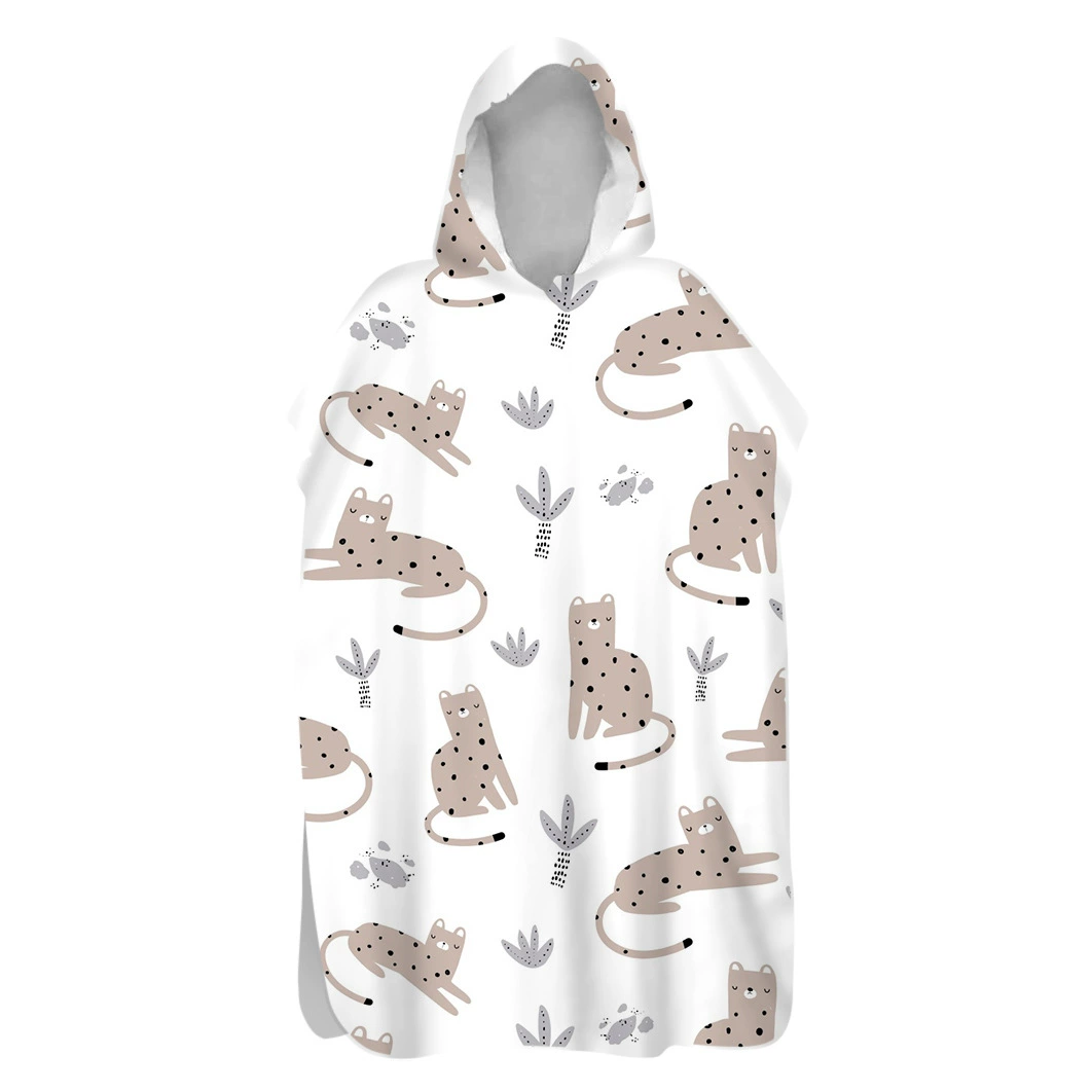 Двусторонний бархатный Быстросохнущий плащ с наземными животными, банное полотенце, теплое пальто для дайвинга, купальный Халат с капюшоном на открытом воздухе