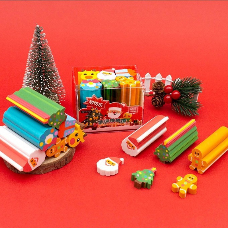 Papelería con tema de Navidad Papá Noel árbol de Navidad para estudiantes de primaria lápiz borracha borracha cortable