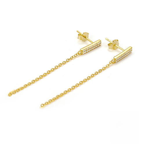 S925 sterling silver temperament fairy tassel diamond-inlaid chain earrings earrings Japanese and Korean elegant high-end women's earrings