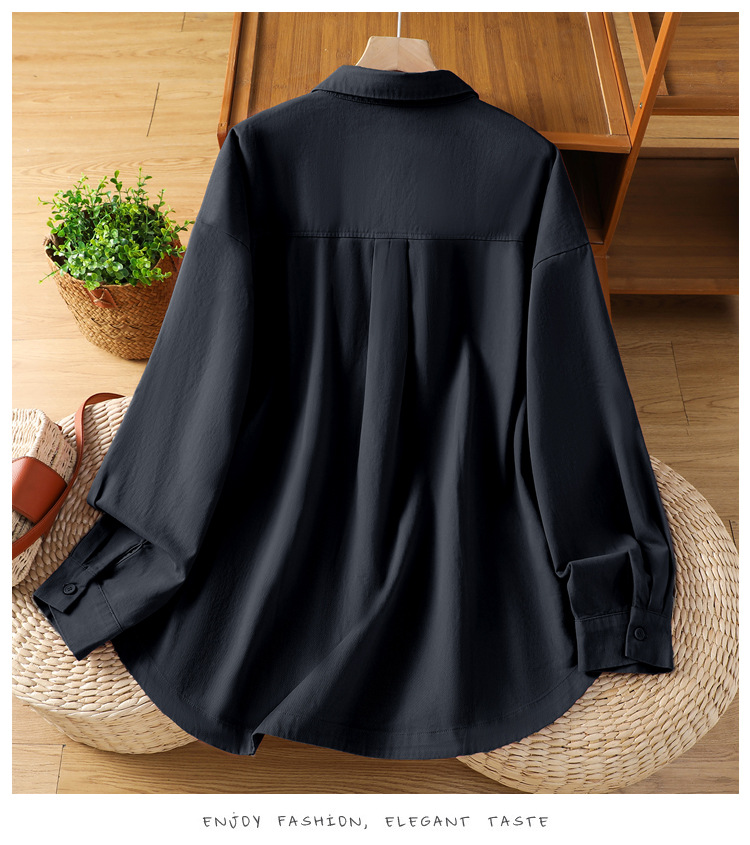Giacca a camicia da donna in cotone con colletto maniche lunghe_voghion.com