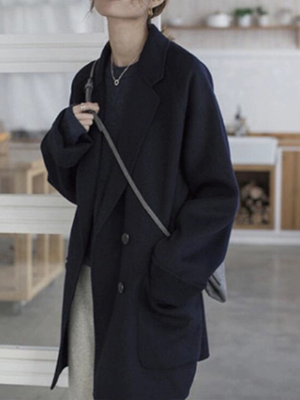 25秋冬新作両面ウールコート レディース 韓国風 シンプル 小柄向け ミドル丈 ゆったりスーツ風ウールジャケット